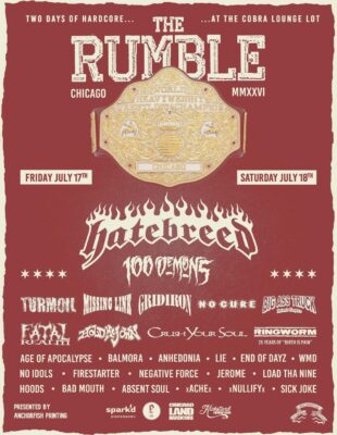 The Rumble Hardcore Festival Poster At Cobra Lounge Lot In Chicago Illinois On July 17 2026 World Heavyweight Champion Belt Artwork